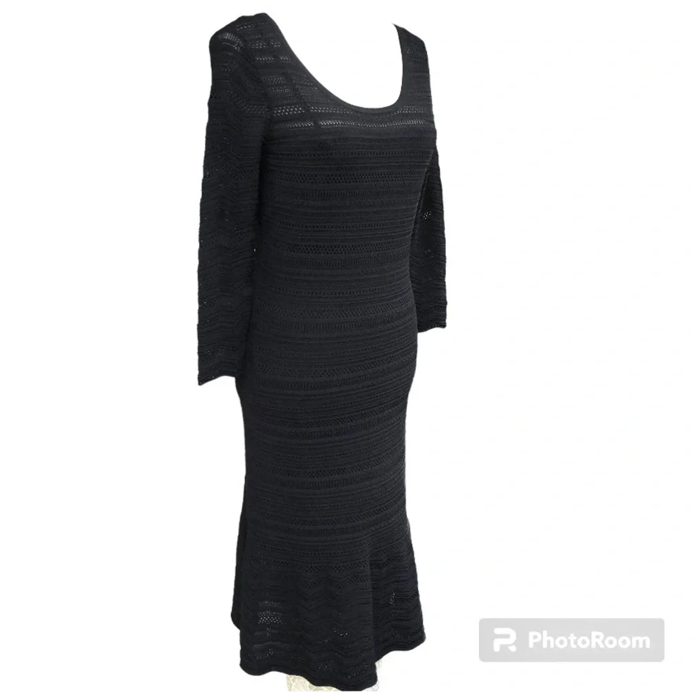 Lauren Ralph Lauren Midi Dress Black Knit Eyelet Stretch